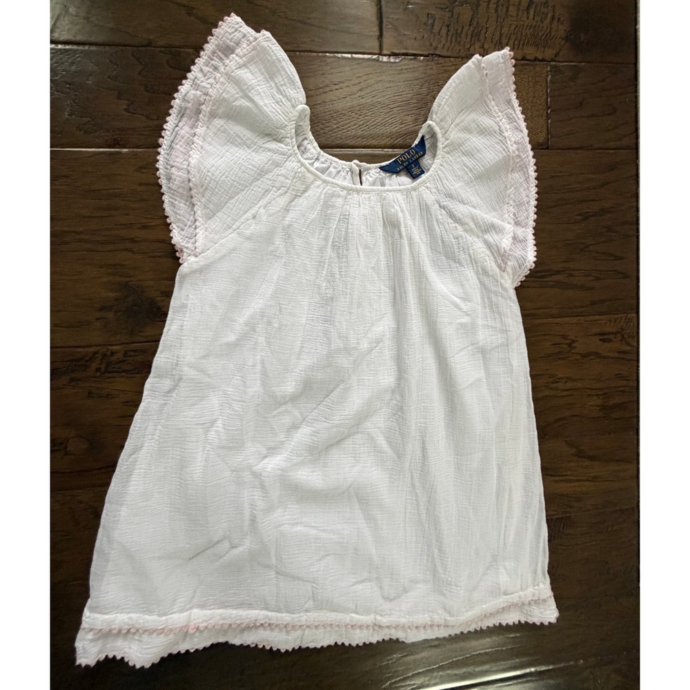 NWOT Polo Ralph Lauren‎ Girls' White Flutter Sleeve Dress Size 5 100% Cotton